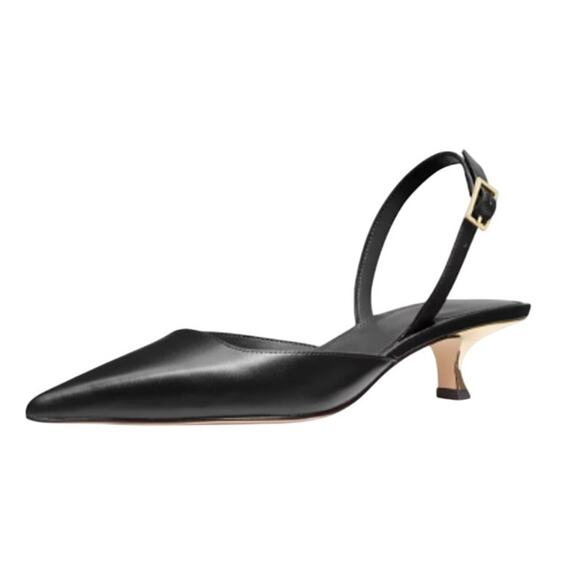 Michael Kors Womens Luna Kitten Heel US 10M EU 40.5 Black Leather Sling Back NIB - Picture 1 of 13